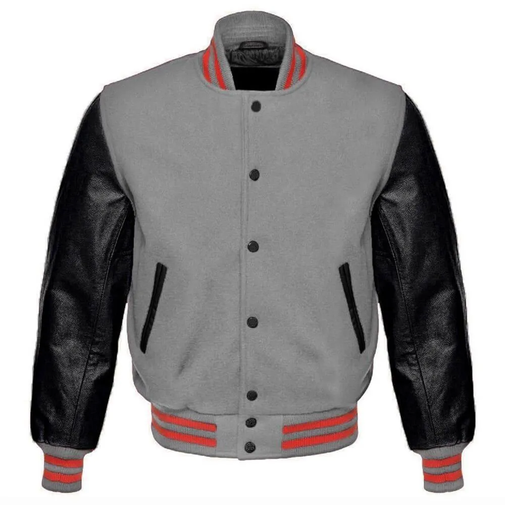 Grey and Black Varsity Jacket with Custom Emblem Options