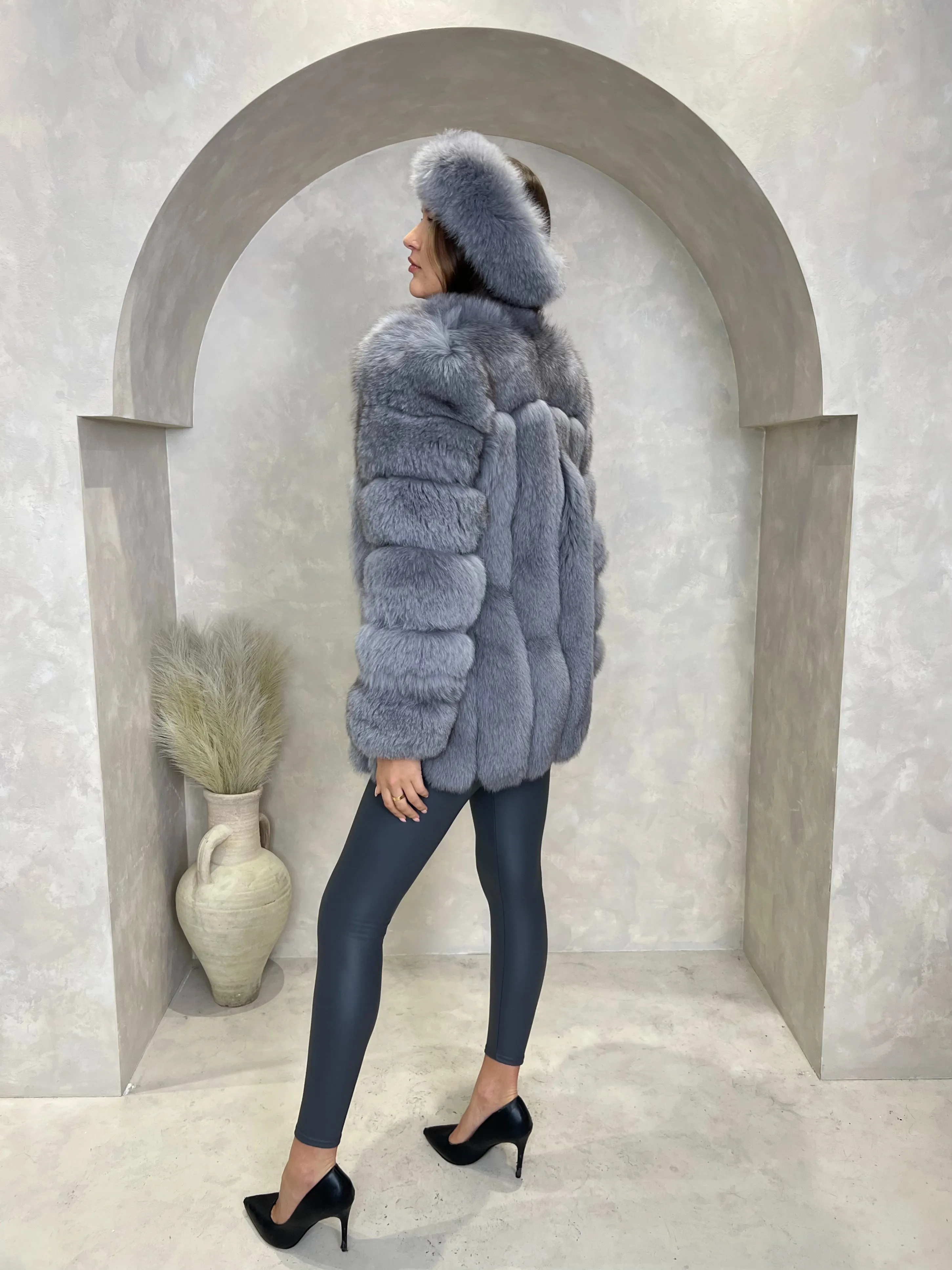 Grey Luxury Fur Mid Length Coat