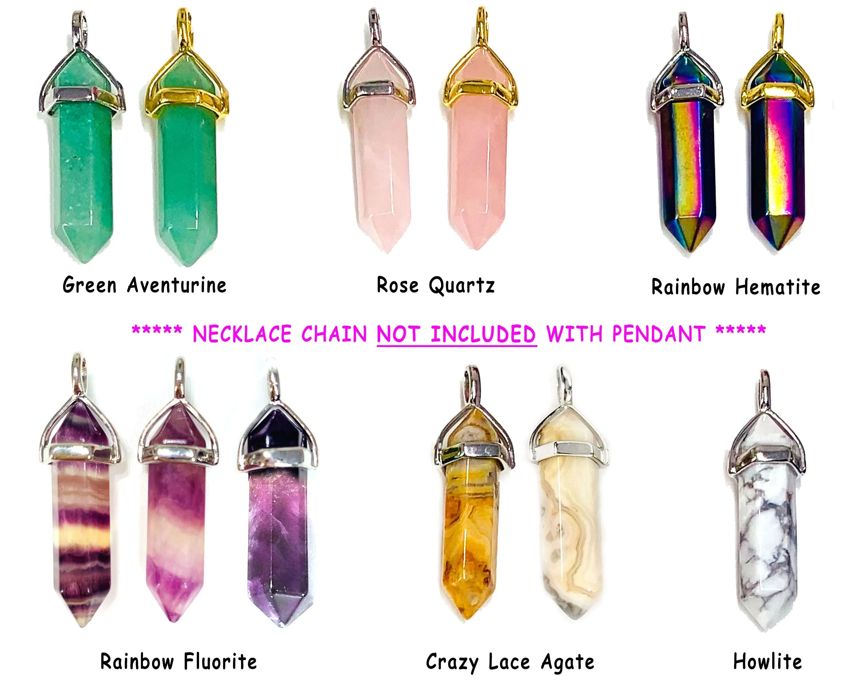 Healing Crystal Pendant Necklace | Wholesale Crystals | 44  Gem Type Amethyst Carnelian Rose Quartz