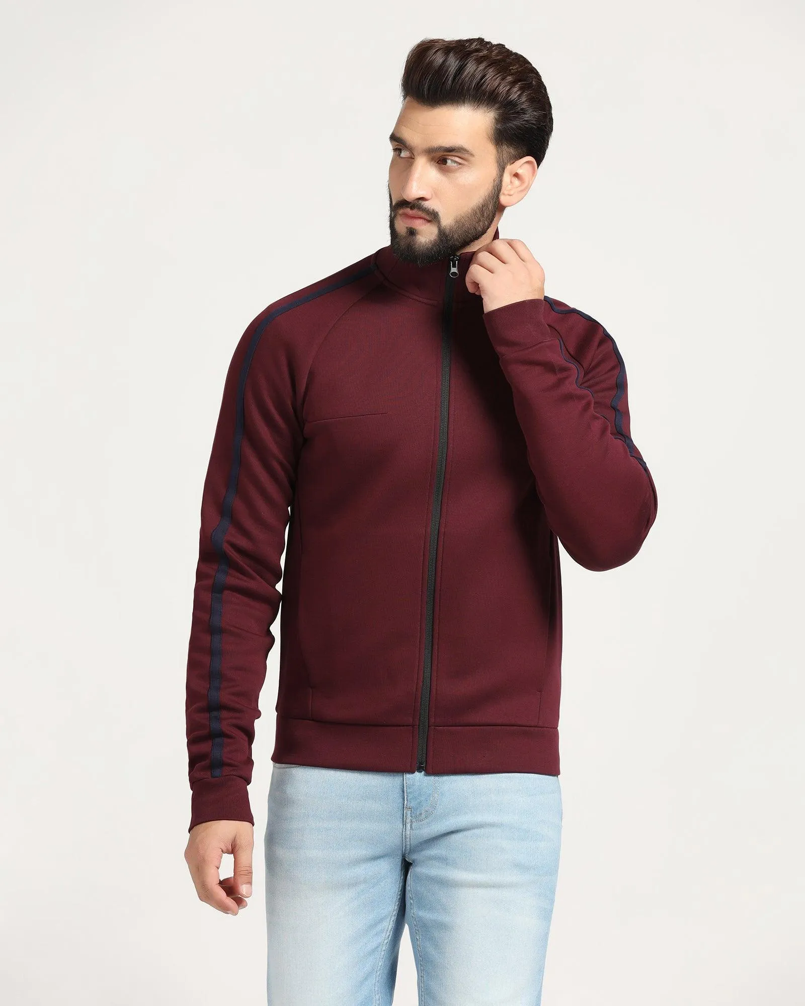 High Neck Plum Solid Sweatshirt - Decy