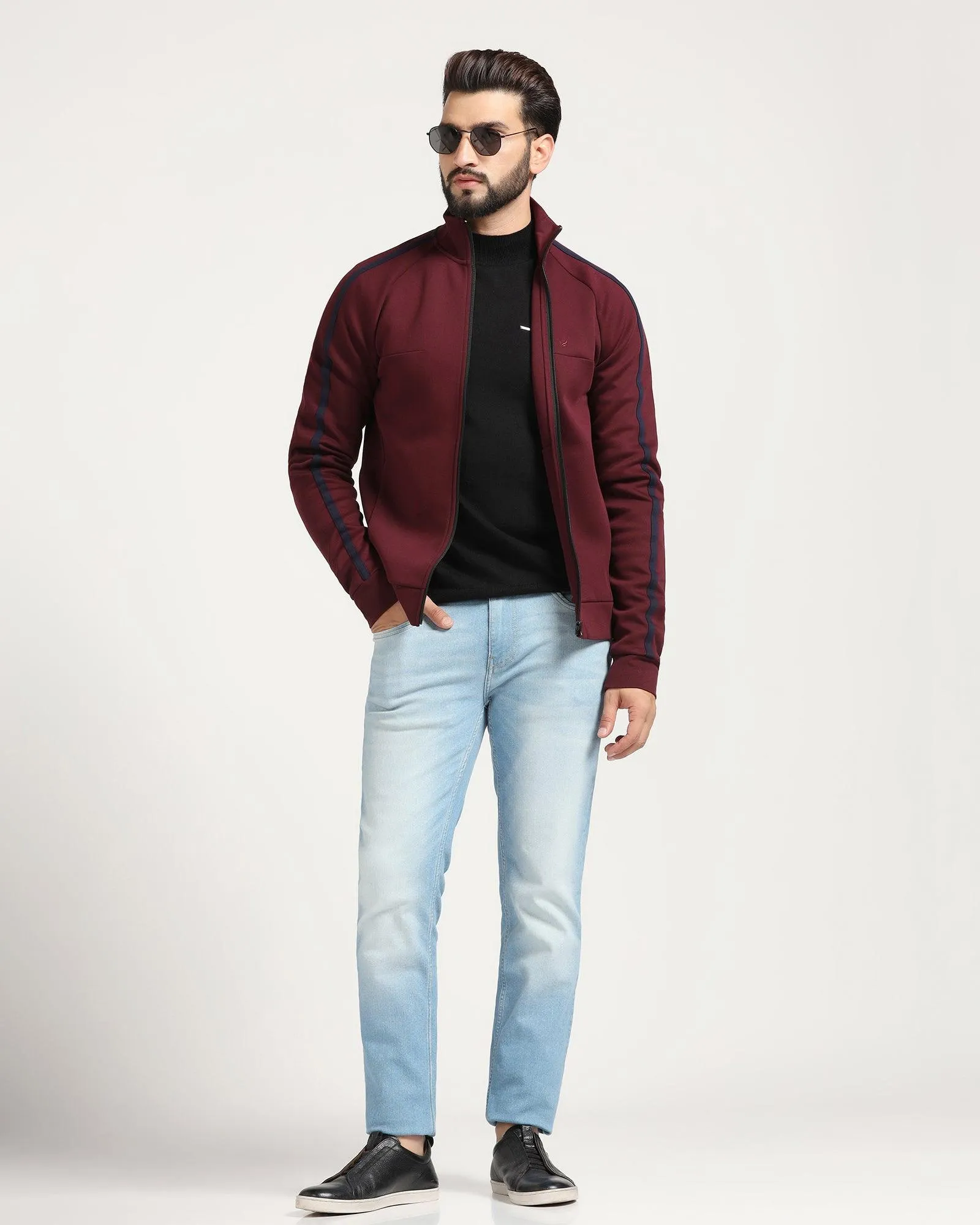 High Neck Plum Solid Sweatshirt - Decy