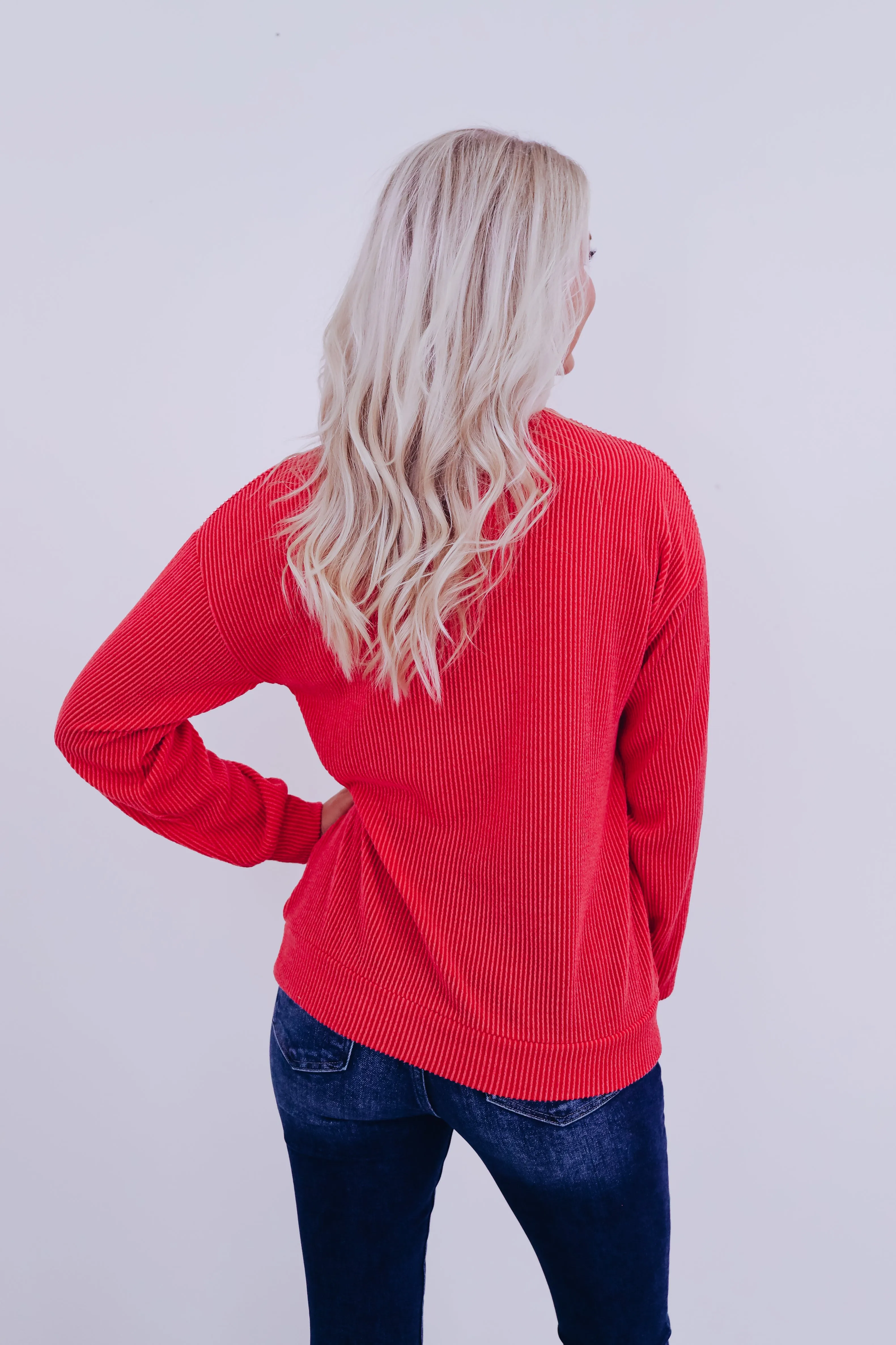 Holiday "Merry" Graphic Long Sleeve Top - Red