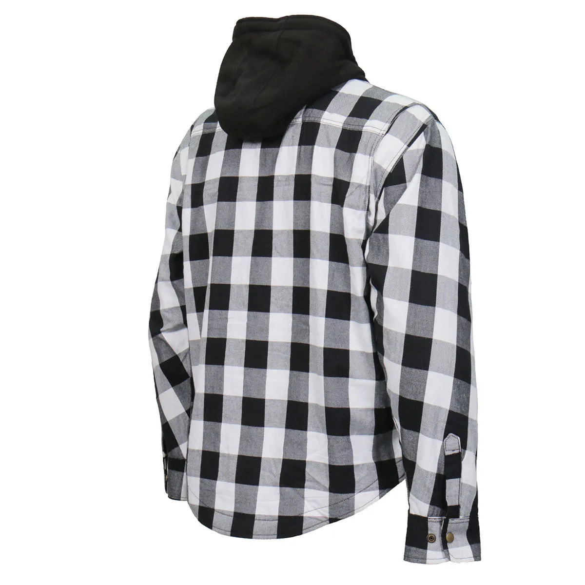 Hot Leathers JKM3006 Men’s Black and White Hooded Armored Flannel Jacket