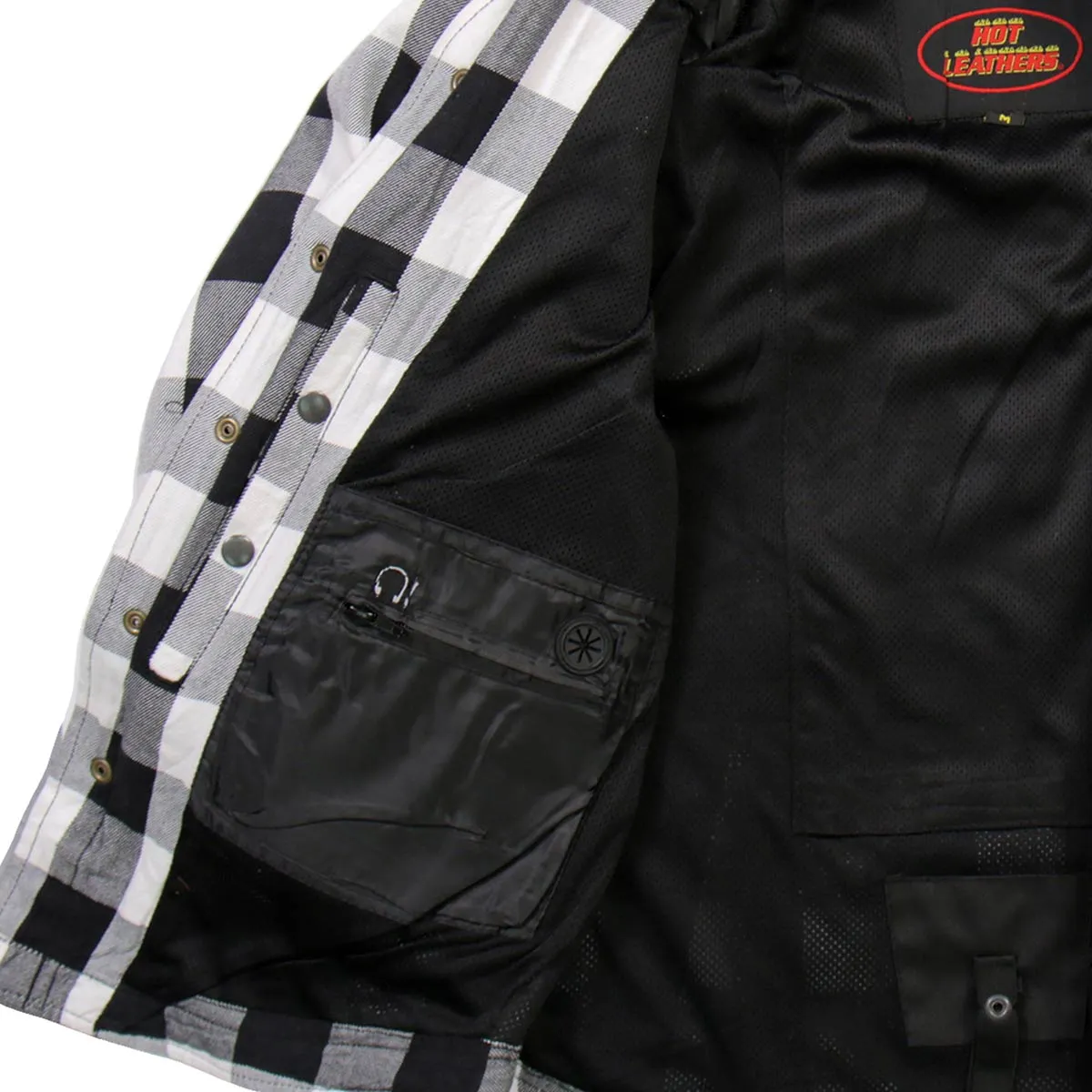 Hot Leathers JKM3006 Men’s Black and White Hooded Armored Flannel Jacket