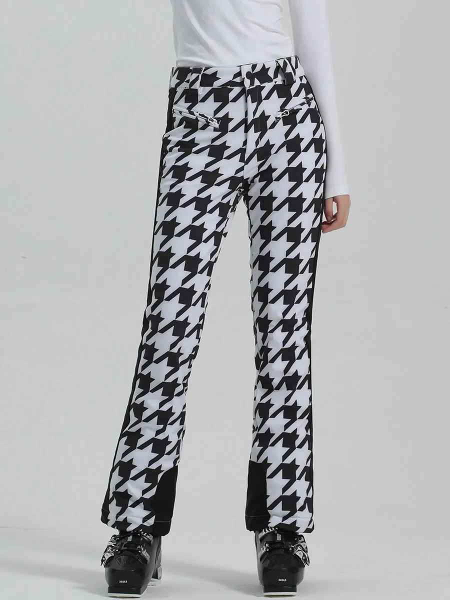 Houndstooth Slim Fit Snow Pants Women's High Stretch Ski Pants