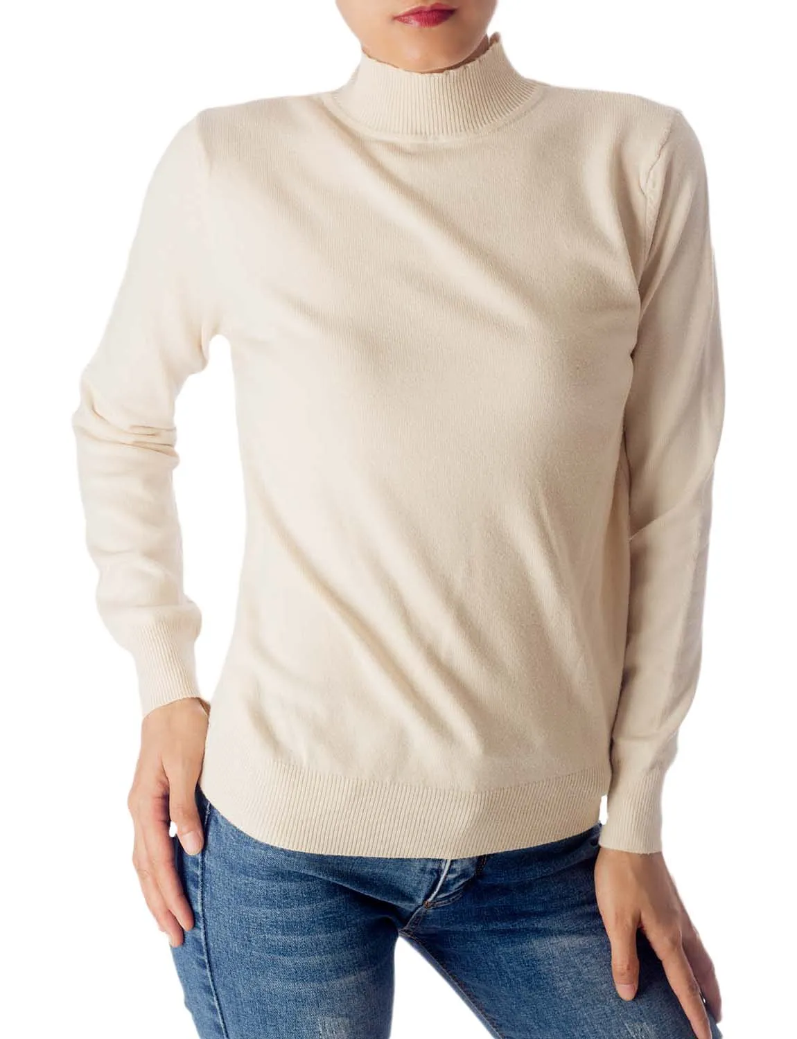 iB-iP Women's Turtleneck Jumpers Long Sleeve Knitwear Tops Pullover Sweater