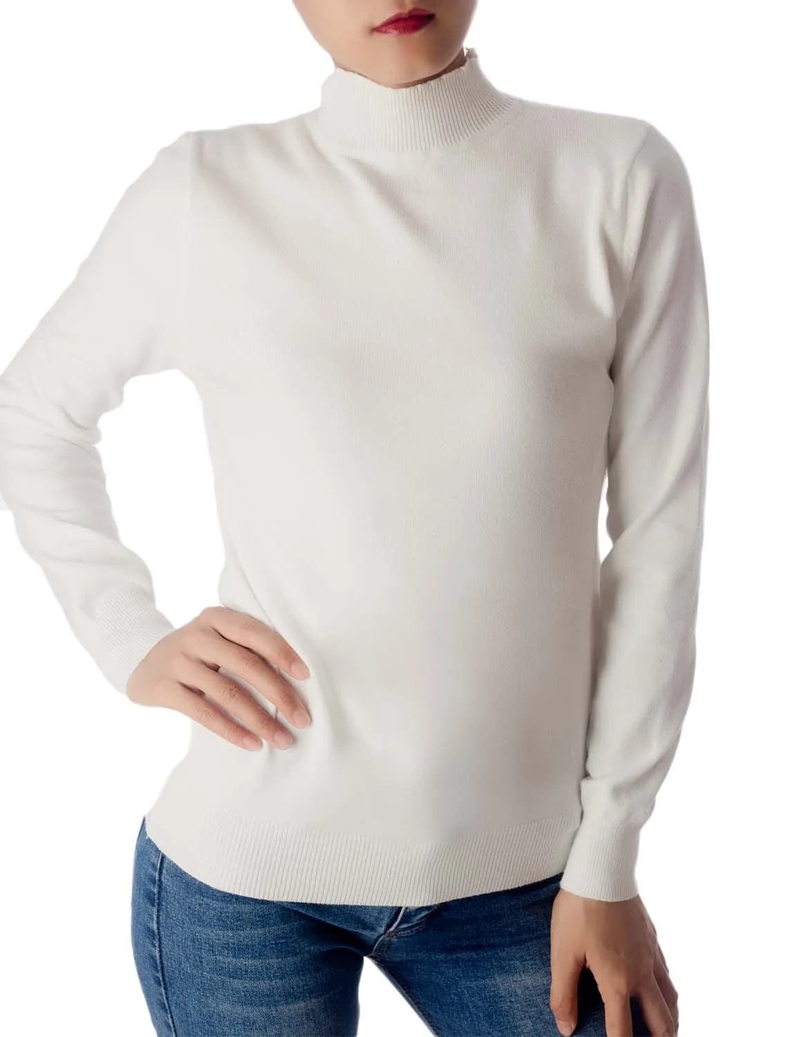 iB-iP Women's Turtleneck Jumpers Long Sleeve Knitwear Tops Pullover Sweater