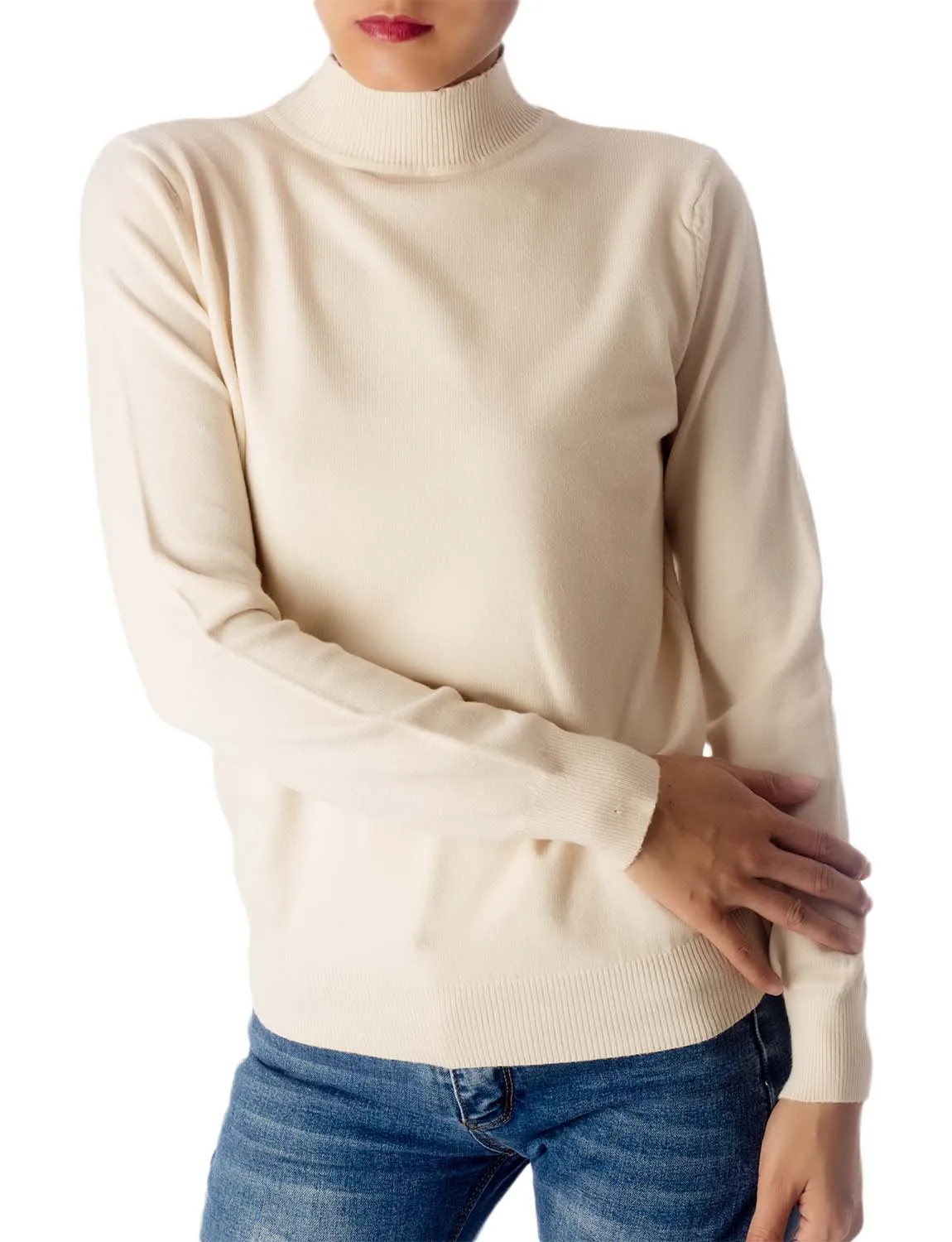 iB-iP Women's Turtleneck Jumpers Long Sleeve Knitwear Tops Pullover Sweater