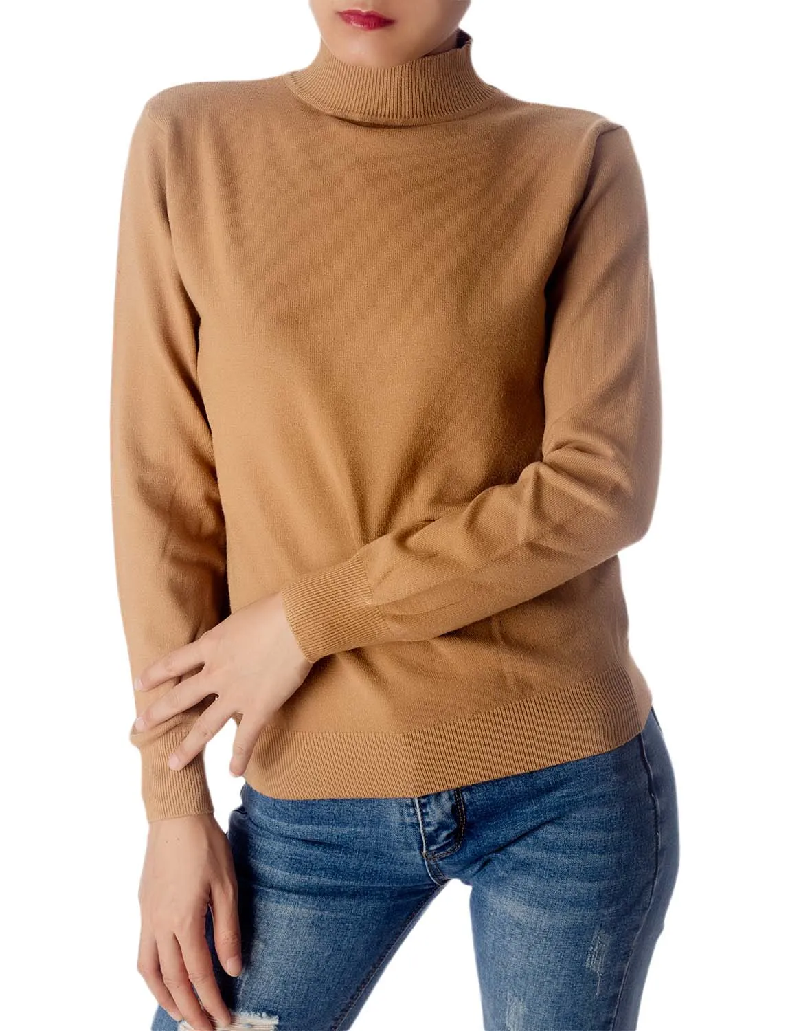 iB-iP Women's Turtleneck Jumpers Long Sleeve Knitwear Tops Pullover Sweater