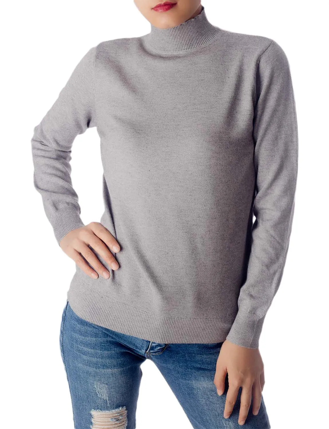 iB-iP Women's Turtleneck Jumpers Long Sleeve Knitwear Tops Pullover Sweater