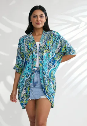 Indii Breeze Short Kimono - Paisley Blue