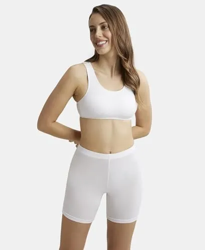 Jockey 1582 Women's Super Combed Cotton Elastane Stretch Slip On Crop Top with Stay Fresh Treatment_White_M