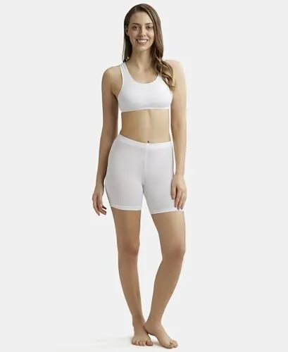 Jockey 1582 Women's Super Combed Cotton Elastane Stretch Slip On Crop Top with Stay Fresh Treatment_White_M