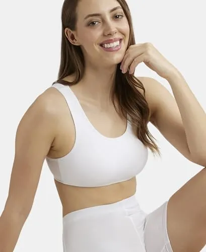 Jockey 1582 Women's Super Combed Cotton Elastane Stretch Slip On Crop Top with Stay Fresh Treatment_White_M