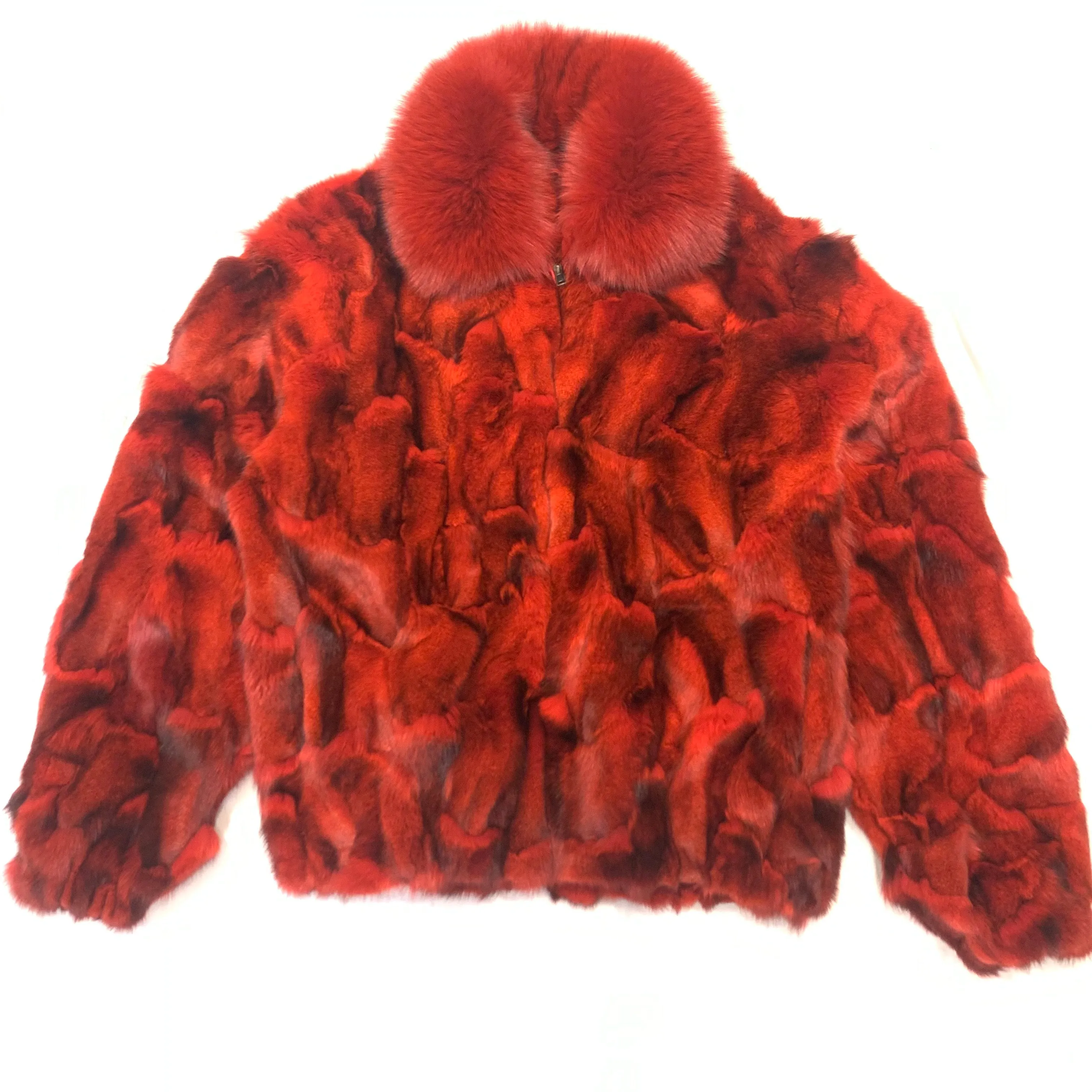 Kashani Men's Red Full Fox Fur Bomber Coat