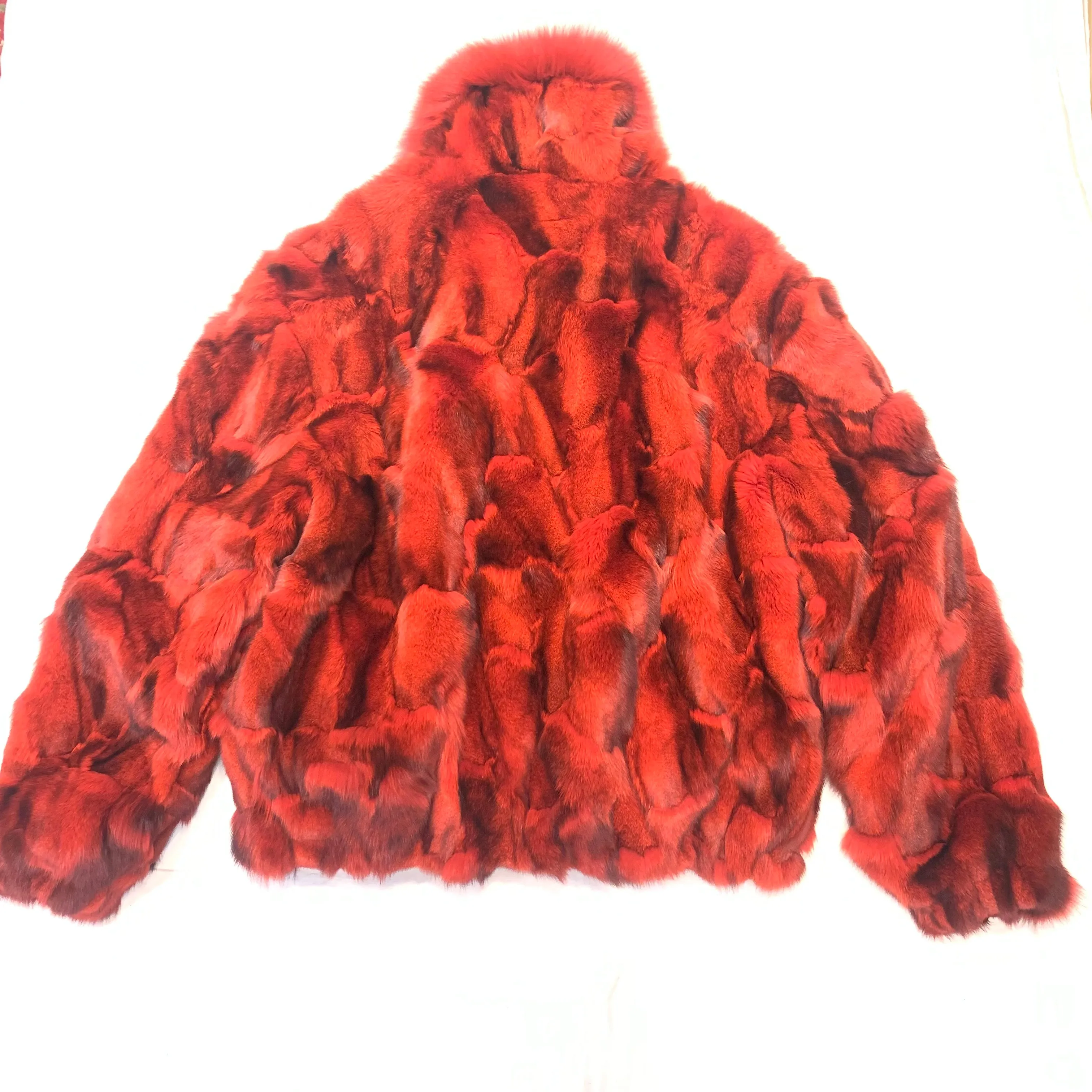 Kashani Men's Red Full Fox Fur Bomber Coat