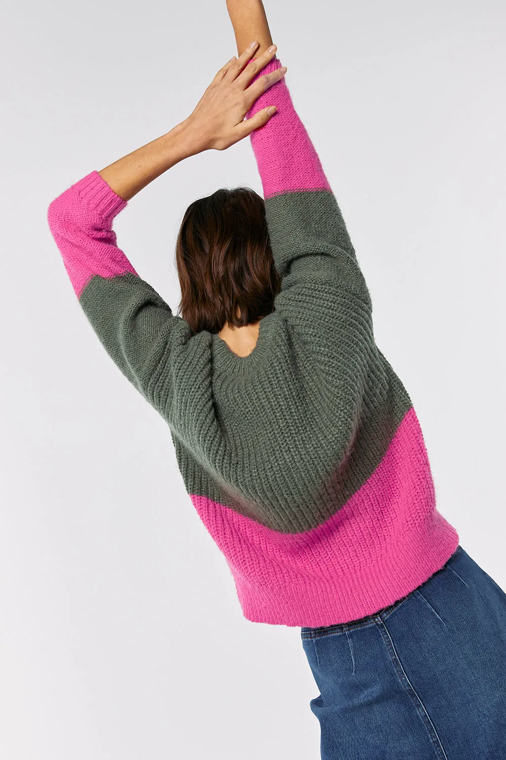 Khaki with Pink Cable Knit Jumper