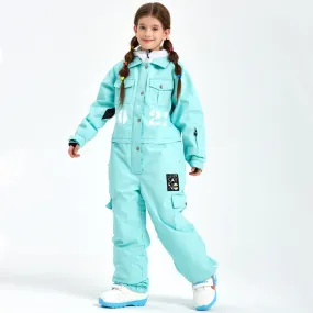 Kids One-piece Snow Jumpsuits Winter Shirt Collar Ski Overalls