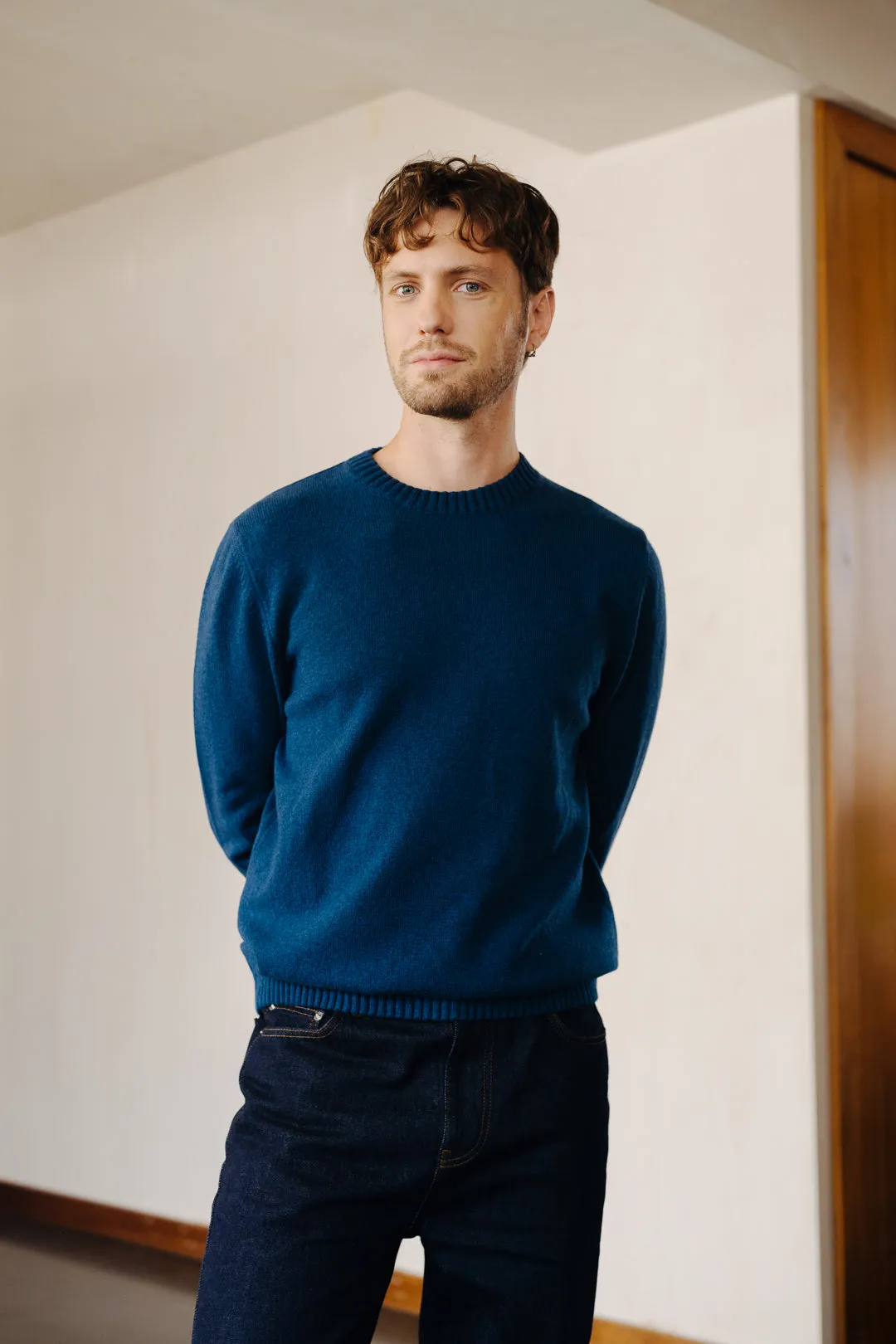 Kingfisher Blue Lambswool Crew Neck Jumper