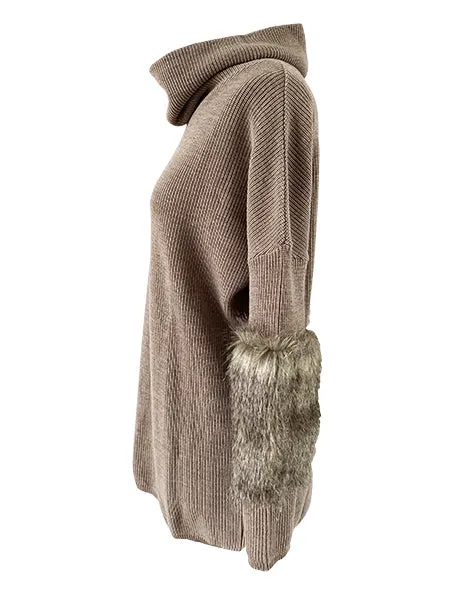 Knit Jumper with Faux Fur Sleeves (New Colourway)