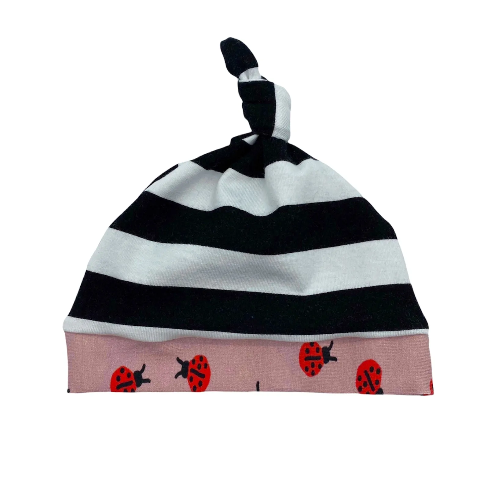 Knot Hat in Newborn: Stripes with Ladybug Rim