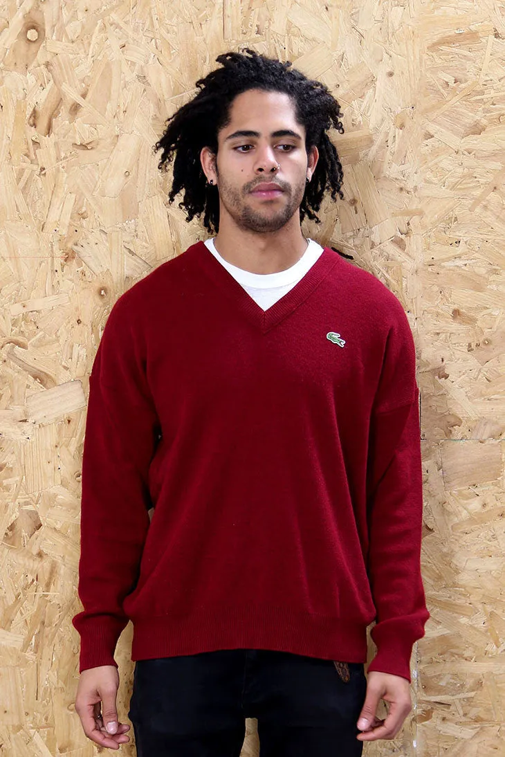 Lacoste Red Retro V-Neck Jumper