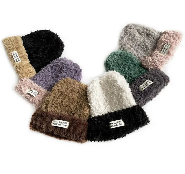 Ladies Color Block Fold Hem Knit Hat SKAH4209