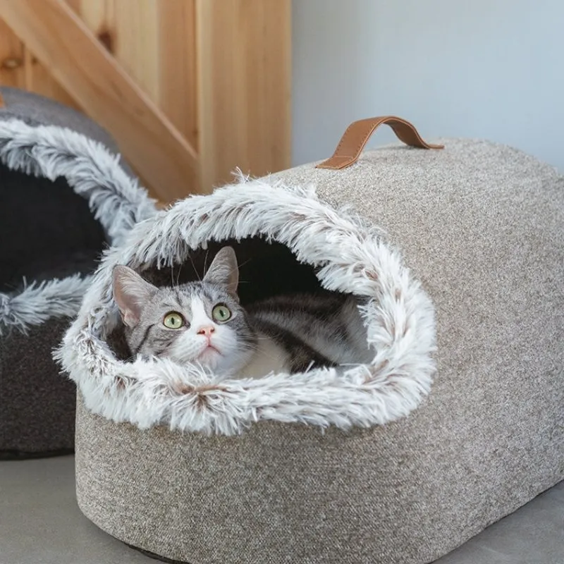 Large Enclosed Soft Fleece Cat Bed