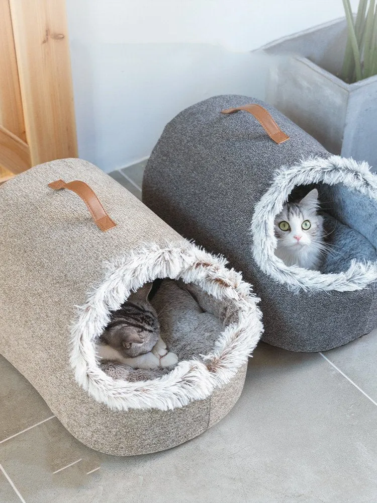 Large Enclosed Soft Fleece Cat Bed