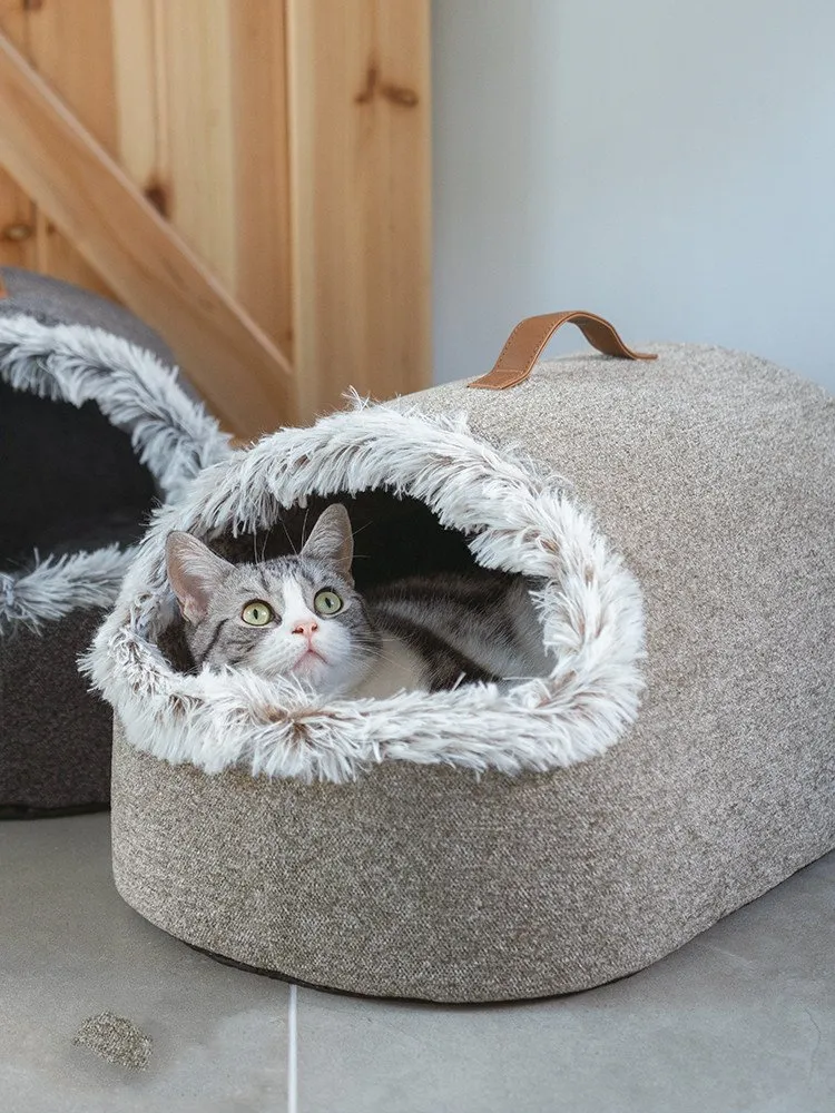 Large Enclosed Soft Fleece Cat Bed