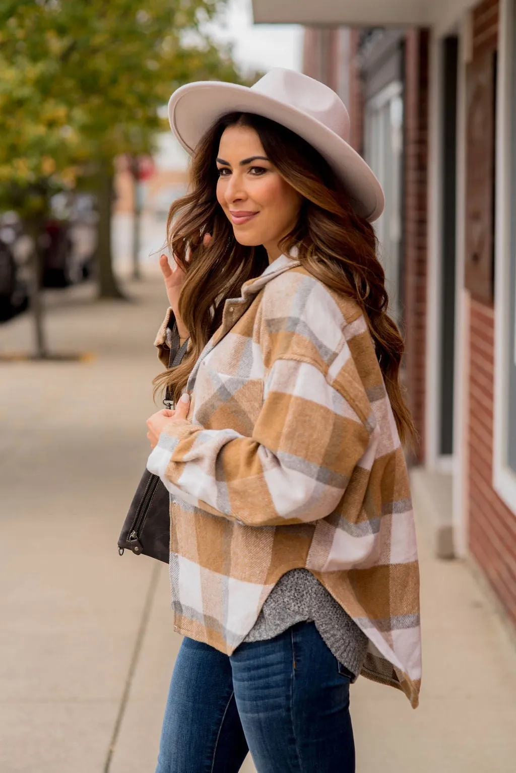 Large Plaid Print Neutral Shacket