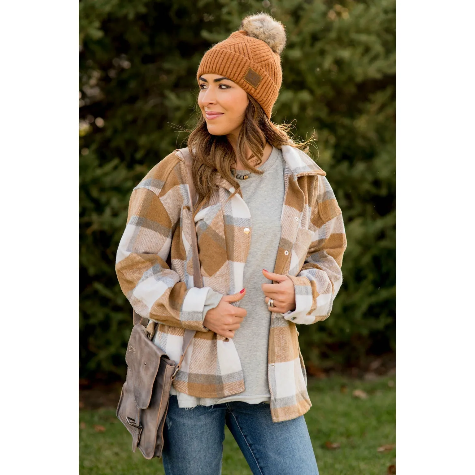 Large Plaid Print Neutral Shacket