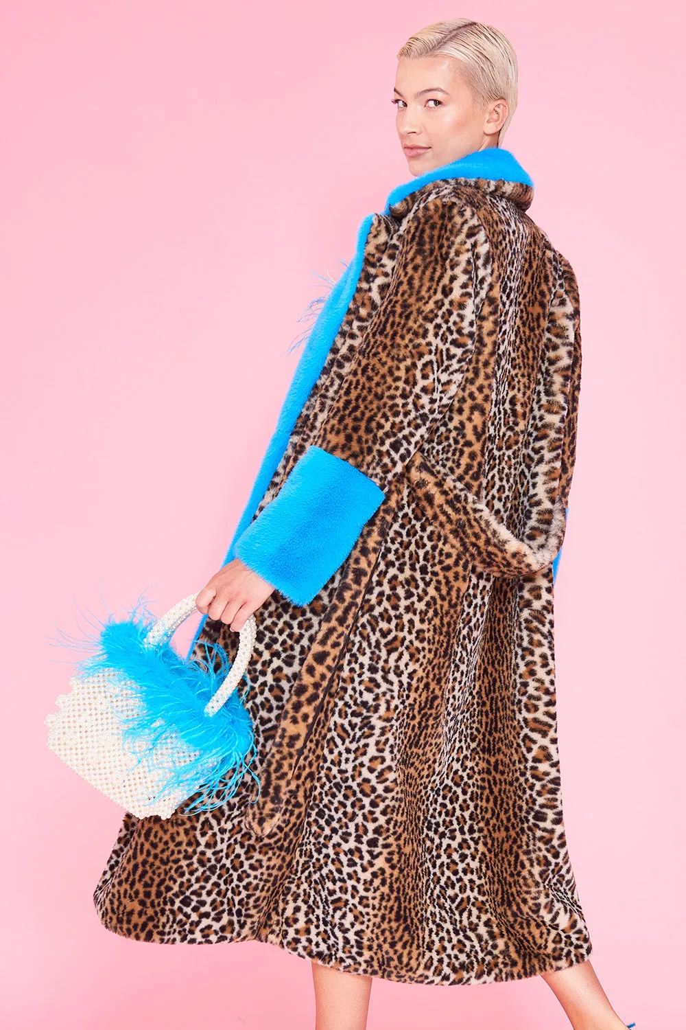 Leopard Coat Blue Faux Trim Festival