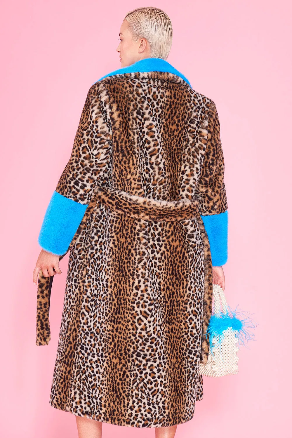 Leopard Coat Blue Faux Trim Festival