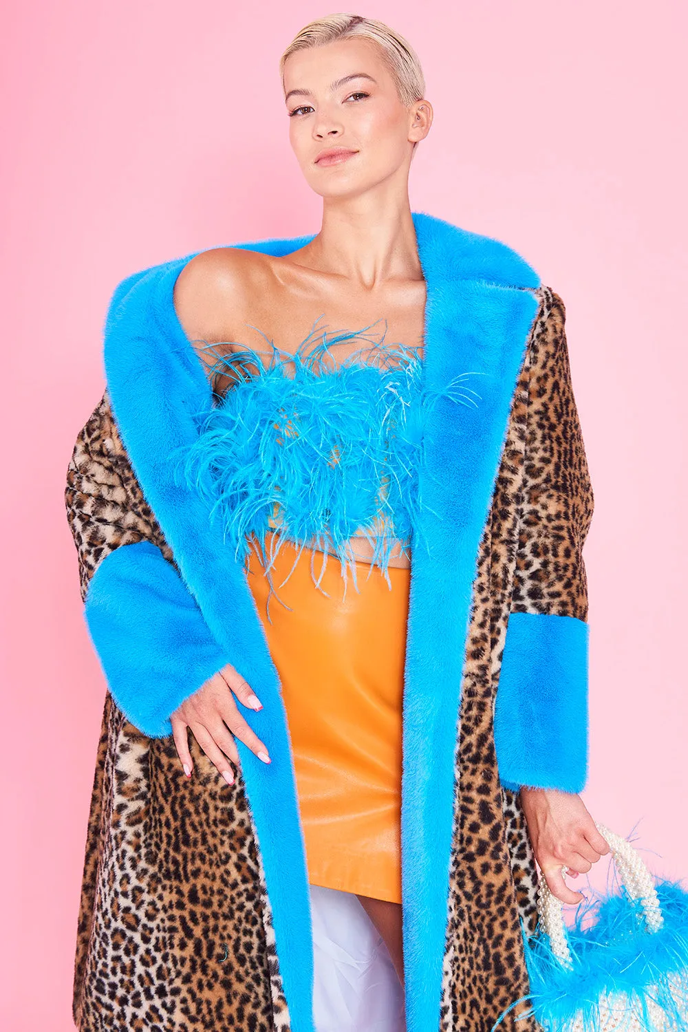 Leopard Coat Blue Faux Trim Festival