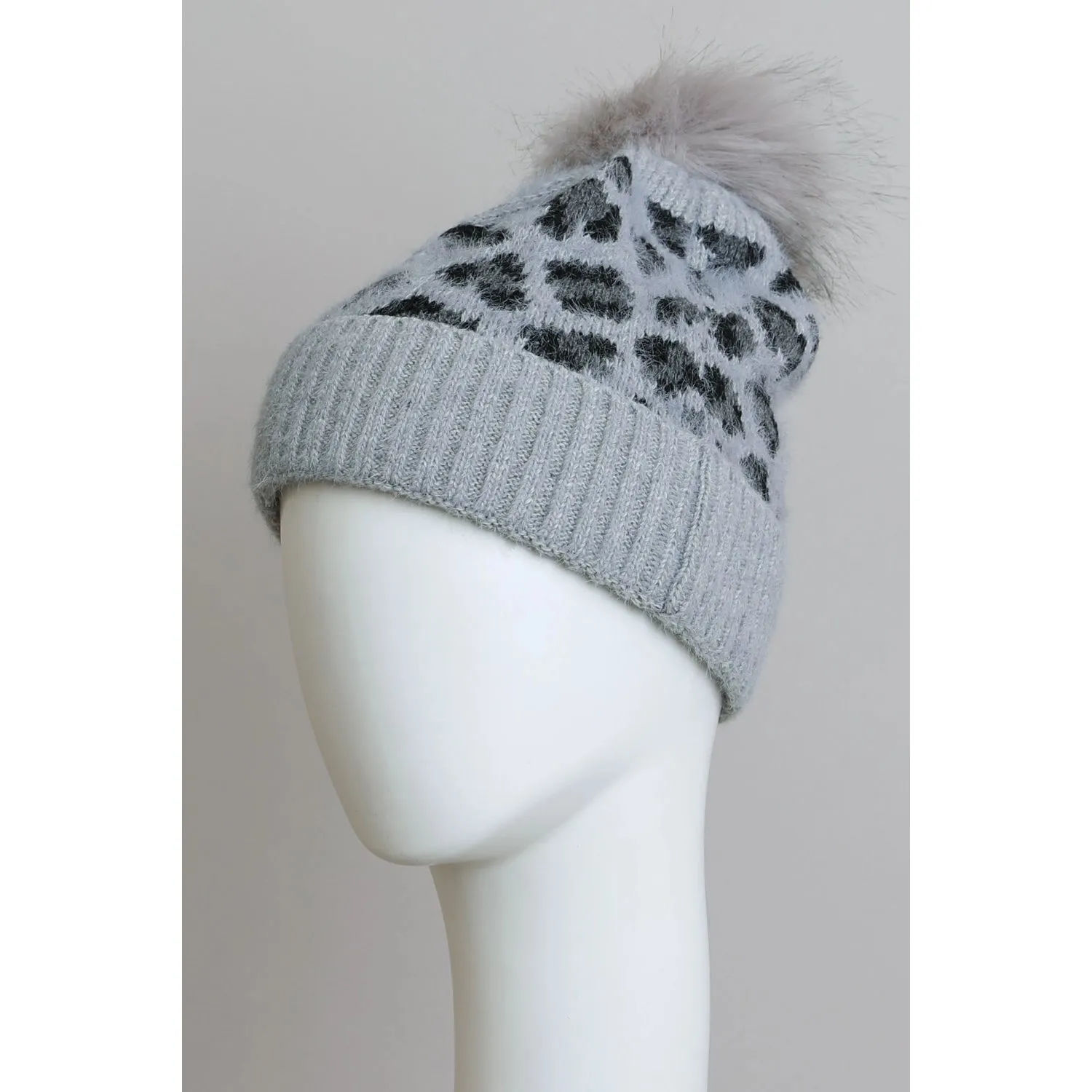 Leto Accessories Leopard Knit Beanie Hat