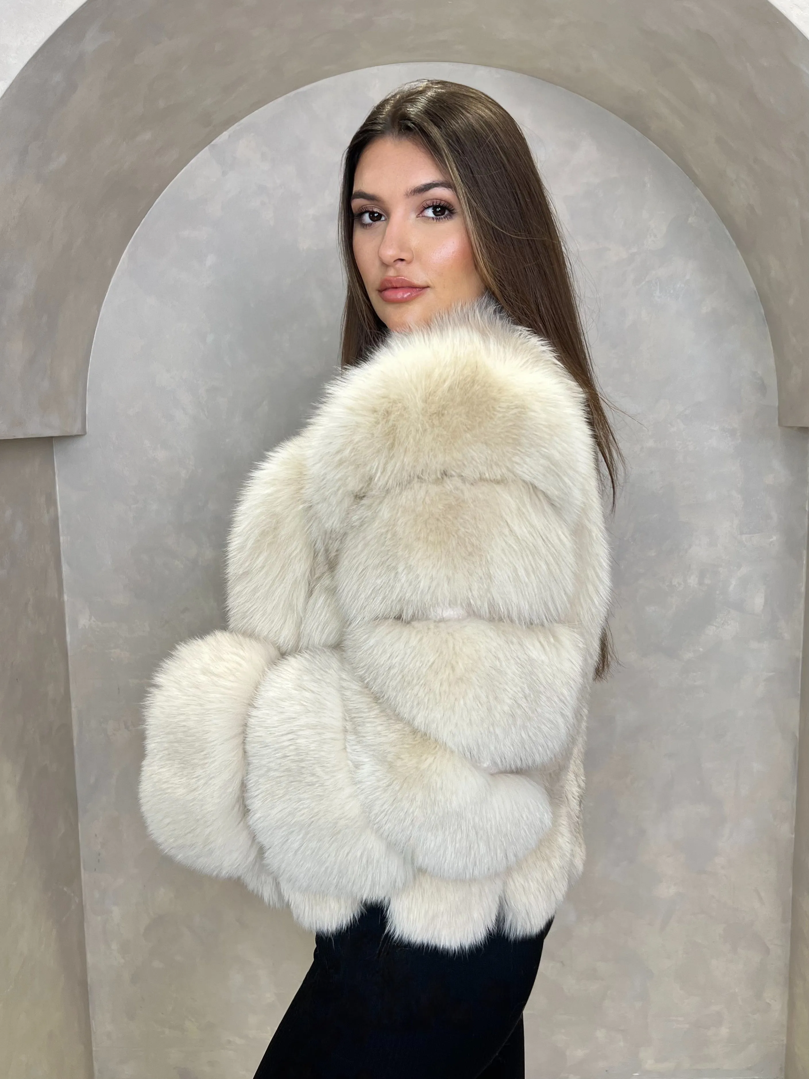 Light Beige Luxury Fur Vertical Pelt Coat