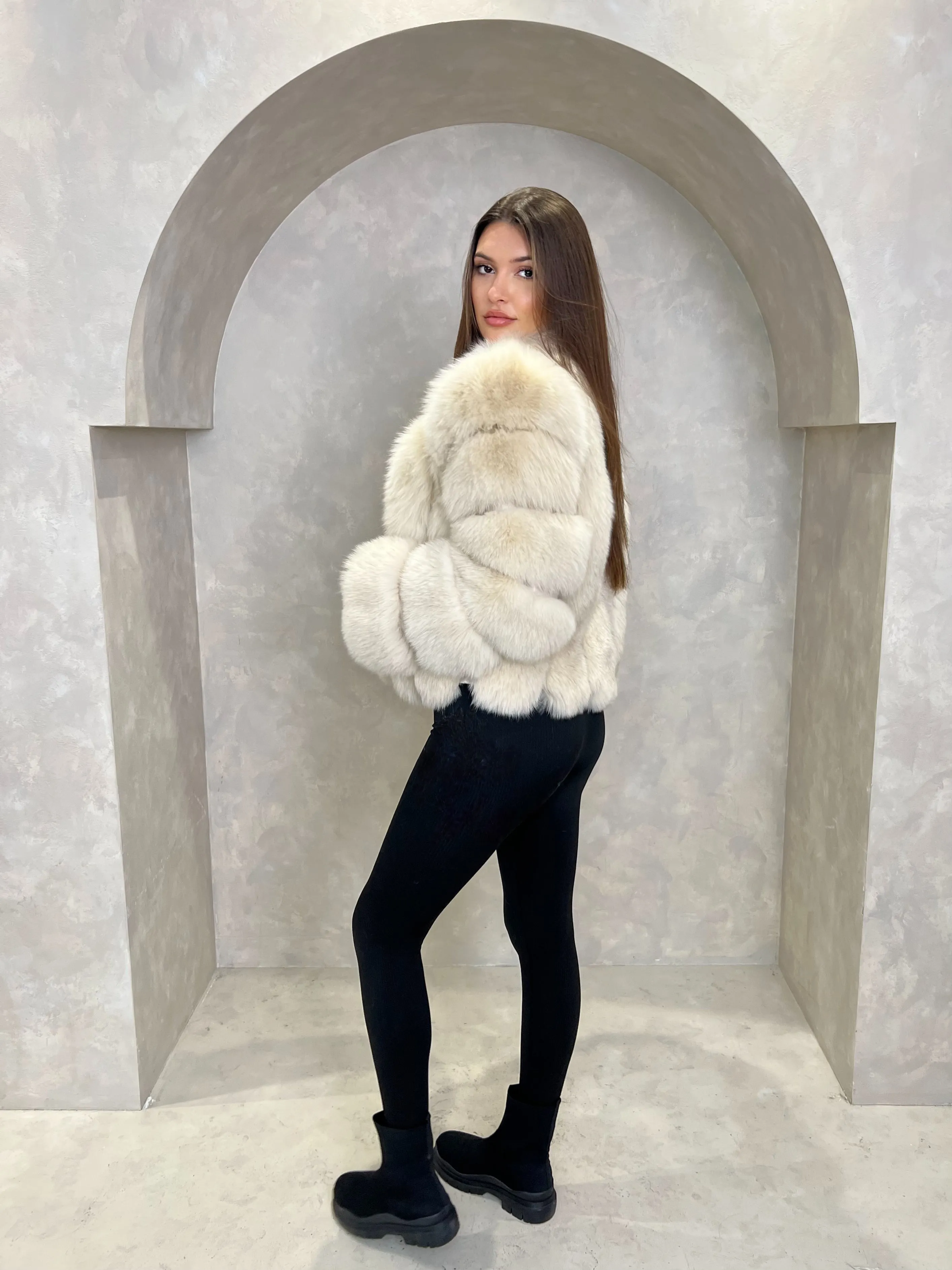 Light Beige Luxury Fur Vertical Pelt Coat