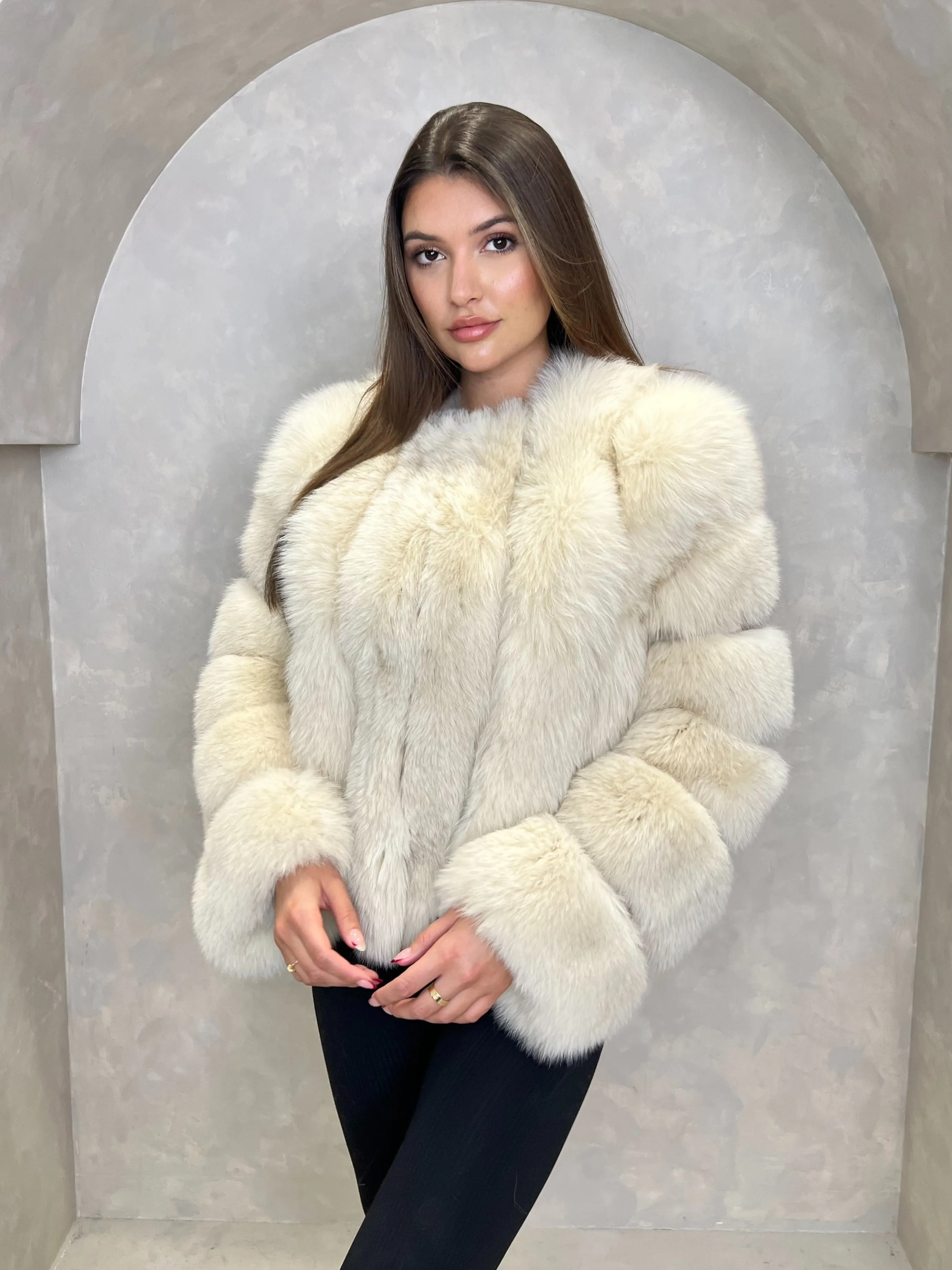 Light Beige Luxury Fur Vertical Pelt Coat