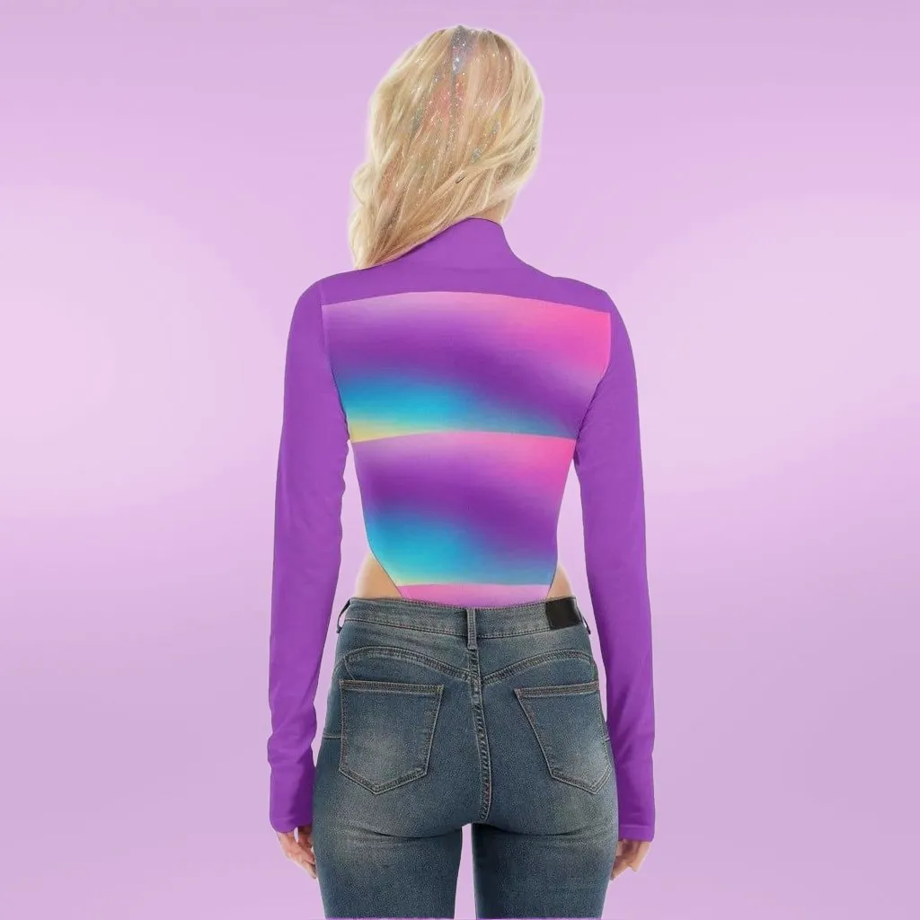 Linear Tie- Dye Womens Turtleneck Long Sleeve Bodysuit