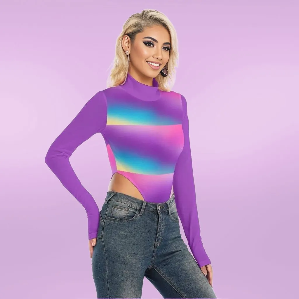 Linear Tie- Dye Womens Turtleneck Long Sleeve Bodysuit