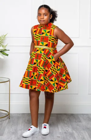 Little Girl's Party Dress | African Print High Neck Midi Dress - KENYA