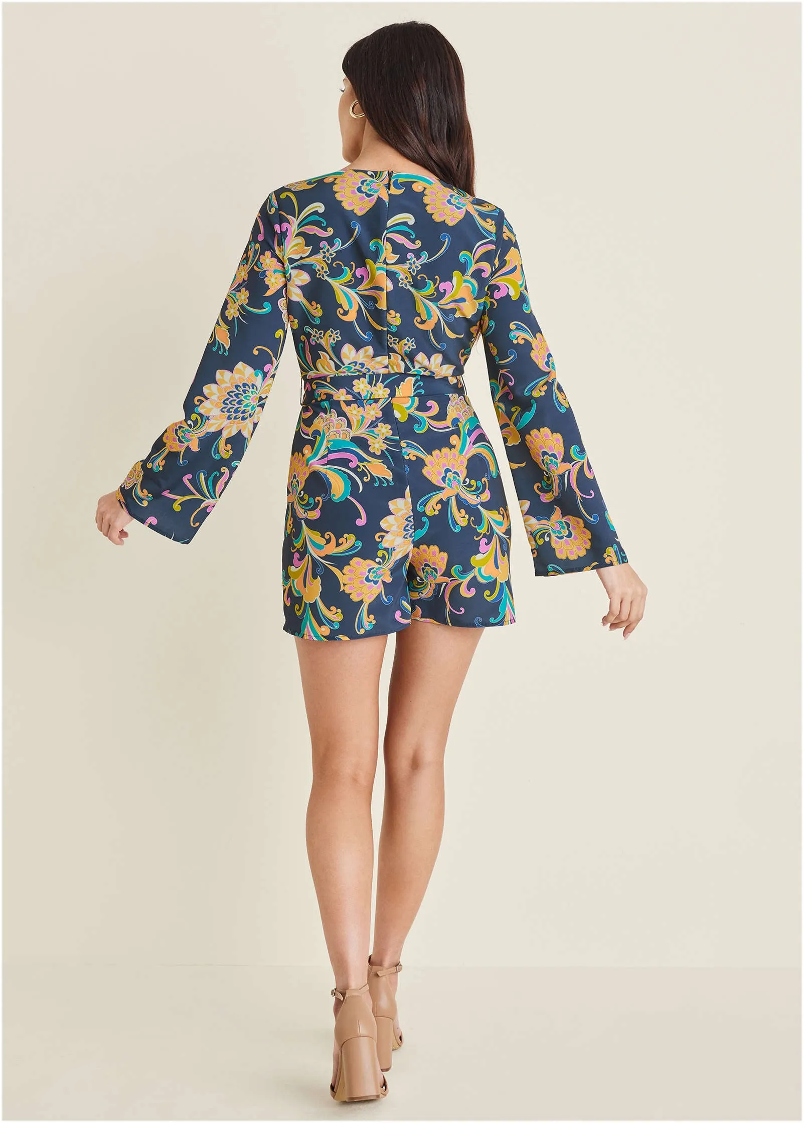 Long-Sleeve Skort Romper - Mystic Jacobean