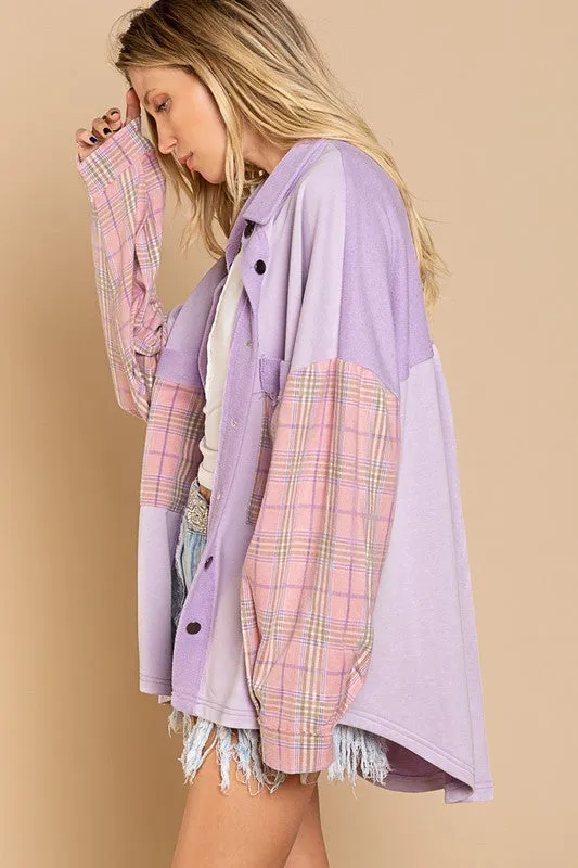 Long Sleeve With Plaid Detail Sleeve Shacket - Online Exclusive