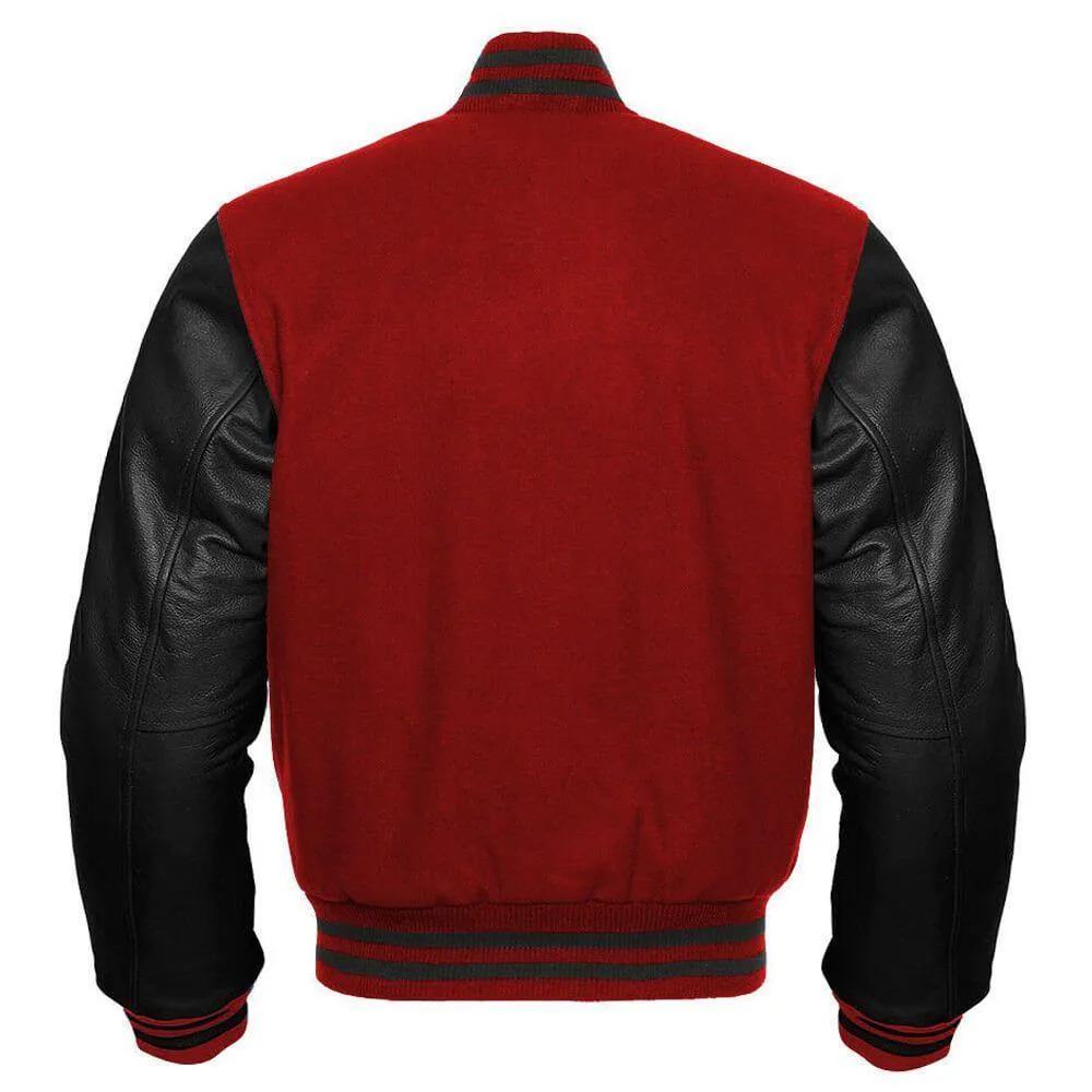 Maroon and Black Leather Letterman Jacket