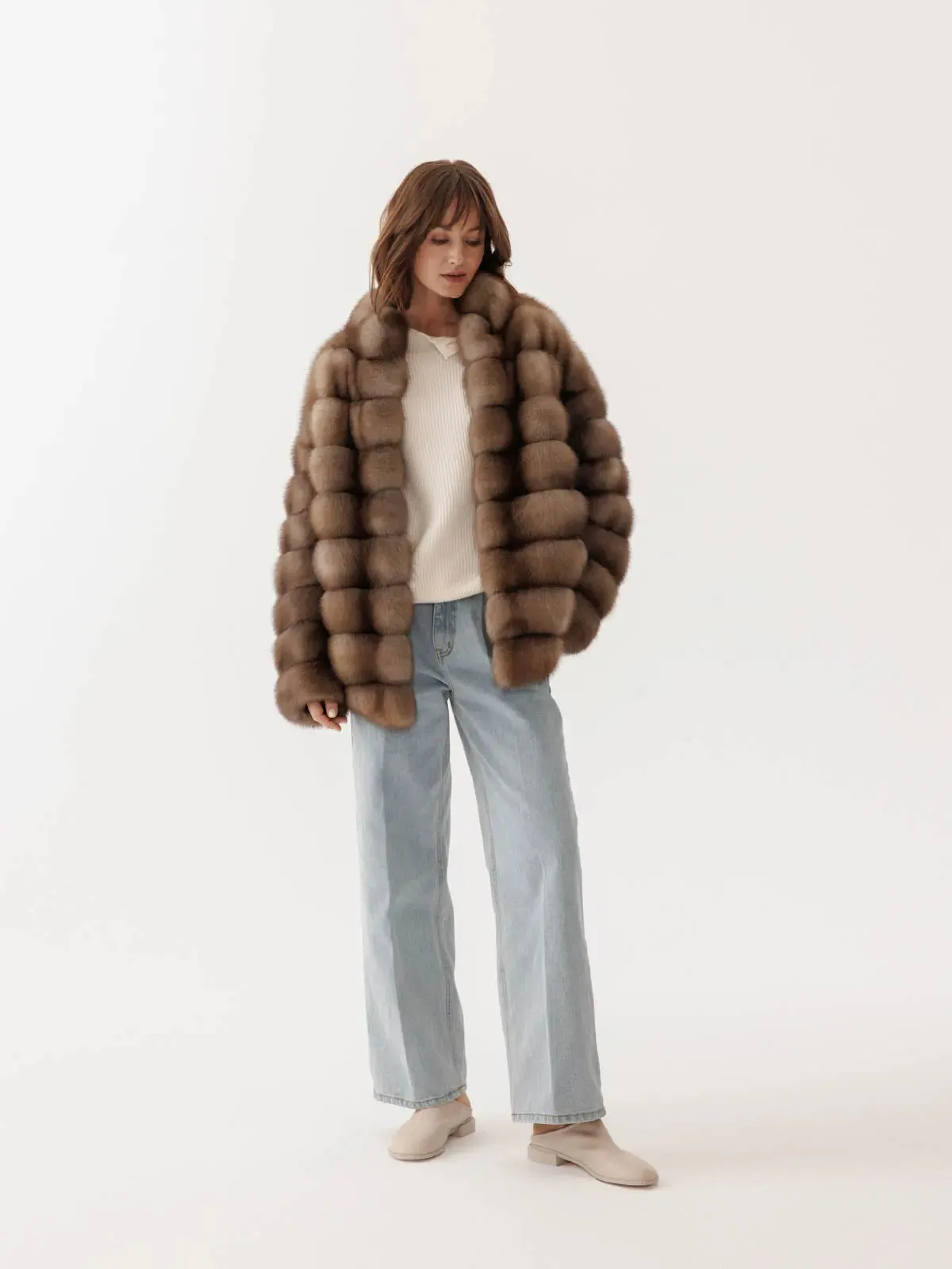 Marten coat with shawl collar for women