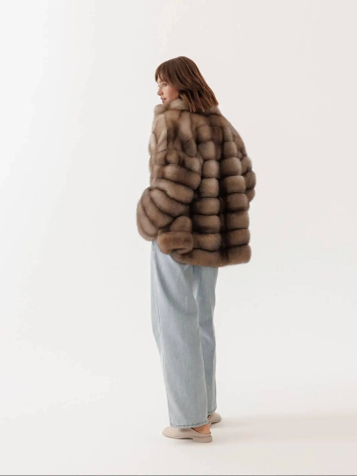 Marten coat with shawl collar for women