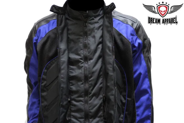 Mens Biker Textile Jacket With Reflective Strip On Front & Back