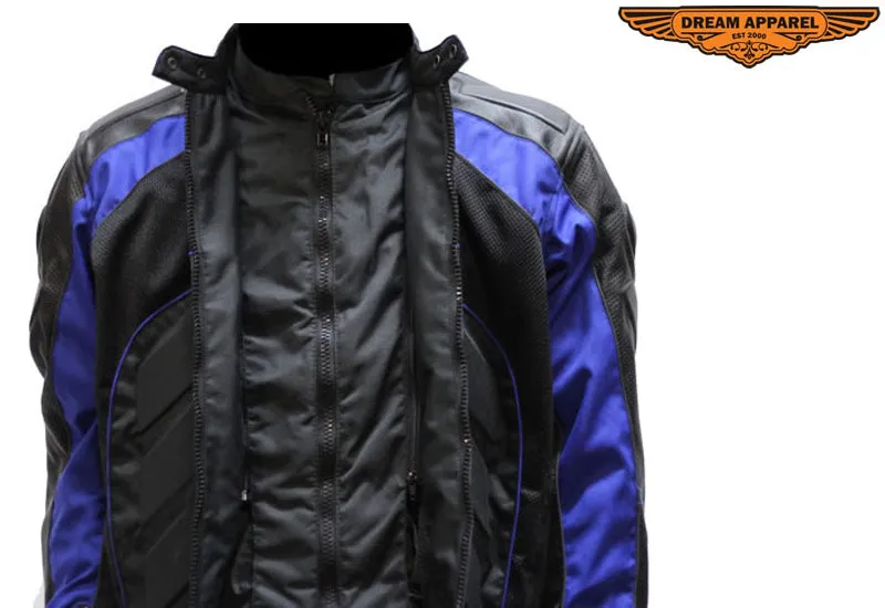 Mens Biker Textile Jacket With Reflective Strip On Front & Back