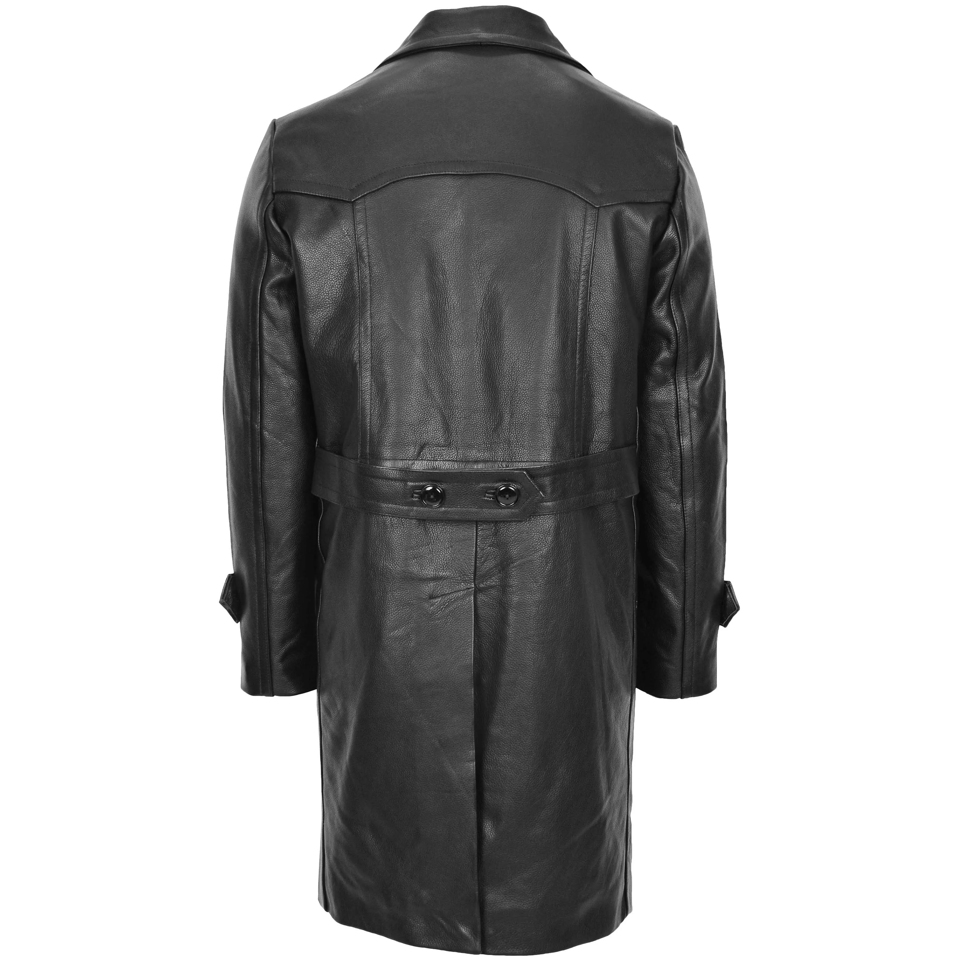 Mens Leather 3/4 Length Greatcoat Submarine Black